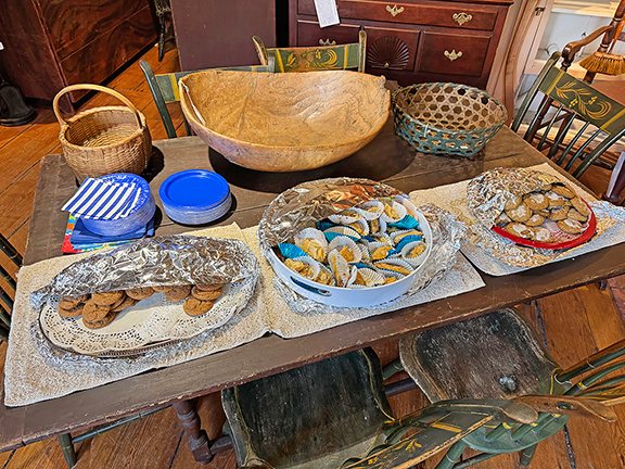 During the open house, there were homemade goodies baked by Lynn Hillier. The baklava (center) was sublime. The oblong burl bowl with pierced finger holds is tagged $4250. 