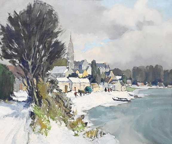 Georges Charles Robin (French, 1903-2003), Hiver a Pont-Croix (Winter in Pont-Croix), oil on canvas, signed, titled on the reverse, 18