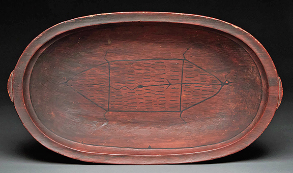 Men’s pictorial feast bowl, 1907-17 or earlier, by an unidentified Kuskokwim Delta Yup’ik artist, Bethel or Quinhagak, Alaska, 5¼