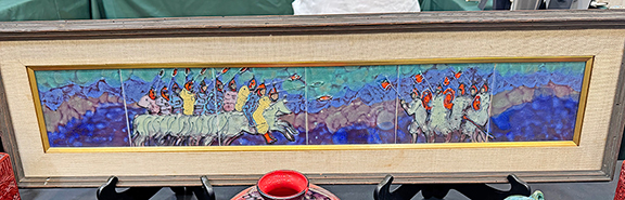 This six-tile ceramic plaque by Harris Strong (1920-2006) was $595 in the booth of From Away Vintage, Brunswick, Maine. It was in Strong&rsquo;s personal collection.