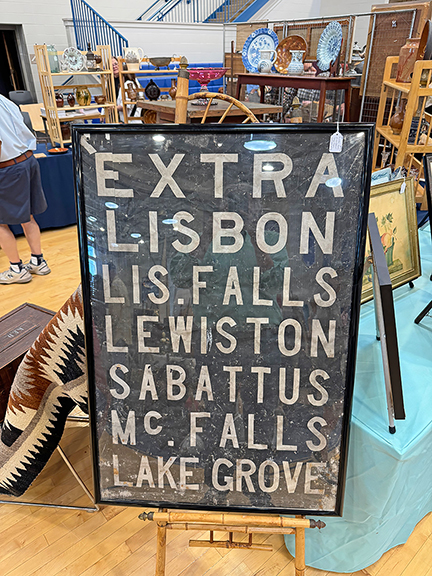 The framed linen bus destination sign&mdash;which would have been rolled to change destinations&mdash;was from the 1930s to &rsquo;40s, and was tagged $350 from Deirdre O&rsquo;Callaghan of Partridge Hill Antiques, Georgetown, Maine.