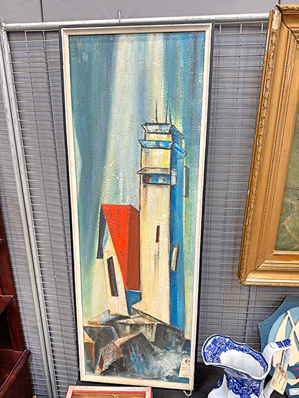 The Modernist Cubist lighthouse painting, signed &ldquo;Jansson,&rdquo; was $650 from Gurley Antiques, Scarborough, Maine.