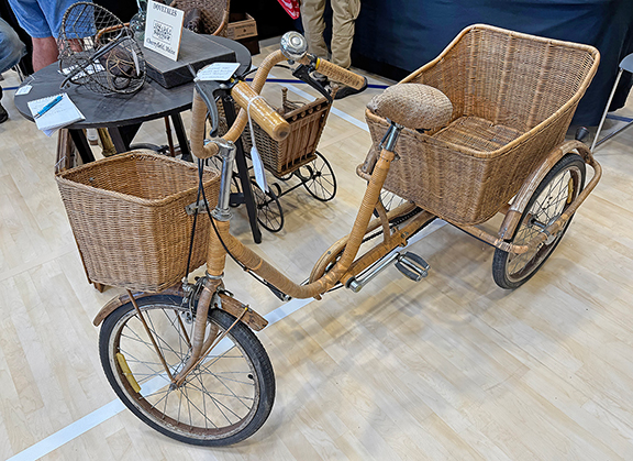 This vintage 1980 wicker and bamboo adult tricycle was $750 from Dovetales, Cherryfield, Maine.