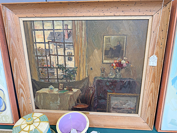 This oil on board interior scene by German artist August B&ouml;cher (or Bucher, 1873-1961) was $1700 from P.D. Murphy Antiques, Bath, Maine.