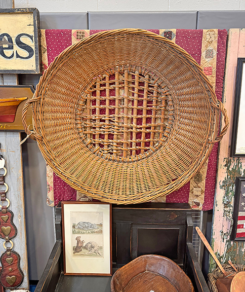 This antique French market basket was used in the Wiscasset, Maine, shop Treats for years; it still has traces of flour in it. S.B. Adams Antiques, Westport Island, Maine, asked $650 for the sturdy basket.