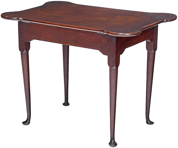 Rhode Island Queen Anne mahogany porringer-top table, Newport, 18th century, in a mellow old surface, with a single-board top, tapered legs, and pad feet, 26