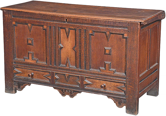 Pilgrim-century paneled chest dated 1697, Massachusetts, 29¾