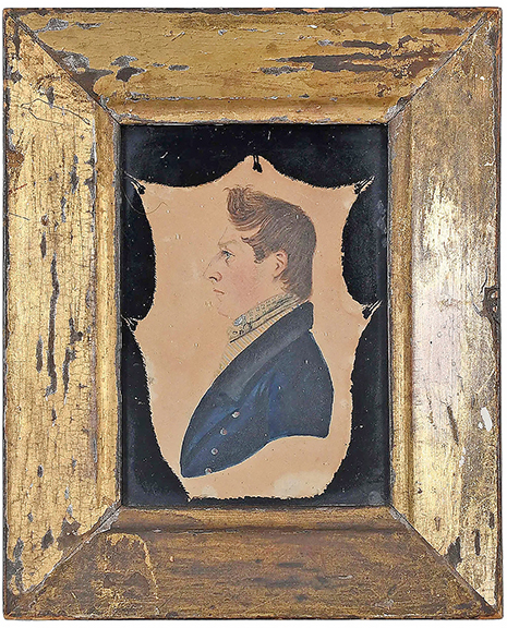 This rare dated “1823” portrait of John Bell (1800-1880) is thought to be the only extant portrait of the potter. The watercolor on paper with reverse painting on the glass measures 5 5/8