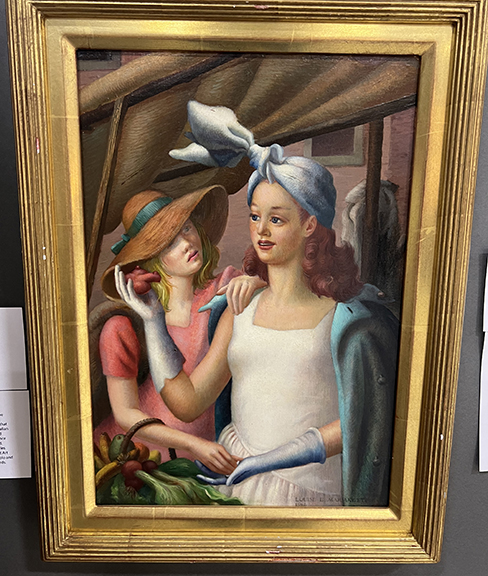 Two Women by Providence, Rhode Island, artist Louise Marianetti (1916-2009), egg tempera on panel, 14