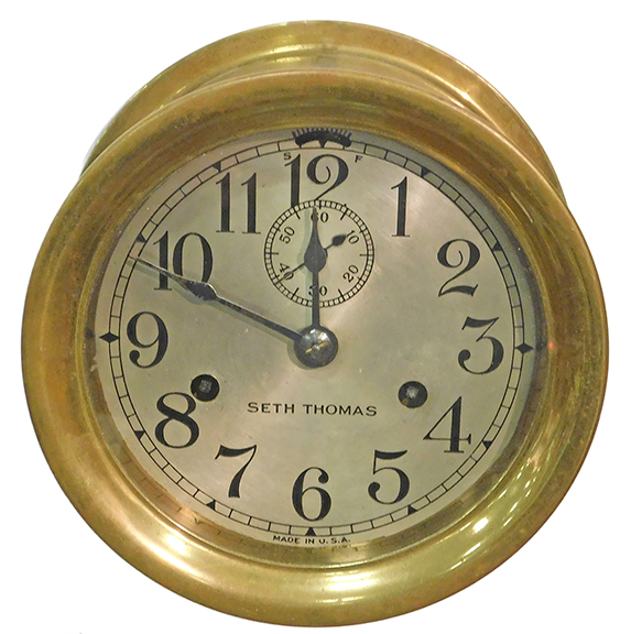 Harry Hepburn of Harrison, Maine, offered a brass Seth Thomas eight-day ship’s bell clock for $595.