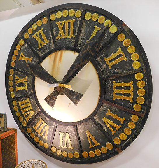 The time shown – 10:06 a.m. – would have been a good time to buy this iron 19th-century Boston clock tower face for $4200 from Seth Duston of Red Rover Works, Cherryfield, Maine.
