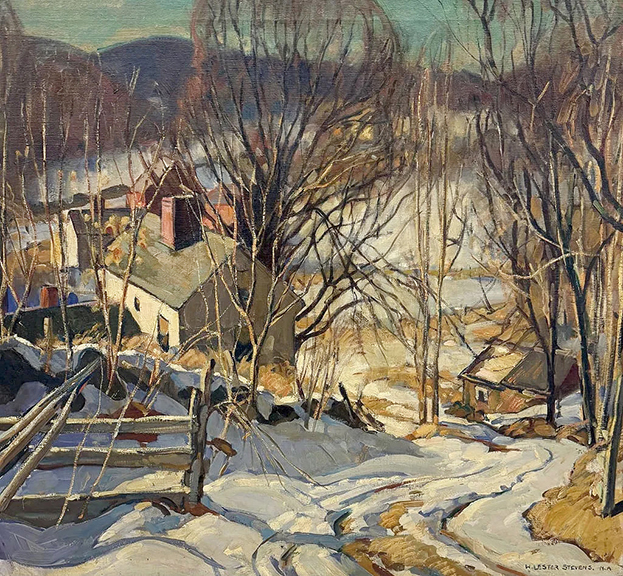 This oil on canvas titled Winter Landscape was the top lot of paintings by William Lester Stevens (1888-1969). Measuring 34