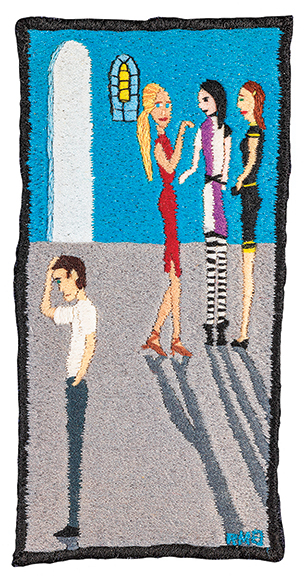 Six works by Ray Materson (b. 1954) were offered, and all sold well. Seen here is Gossip, 2008, unraveled sock threads, 6