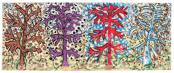 Everybody’s Got a Right to the Tree of Life by Thornton Dial (1928-2016), oil on wood, 48 1/8