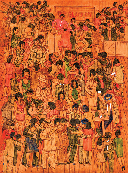The top-selling lot of the sale was The Black Cat, dye on carved and tooled leather, by Winfred Rembert (1945-2021). The 32½