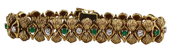 Louis Fiessler 18kt Gold Emerald and Diamond Bracelet