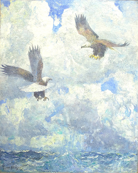 From the merest glance at the 1941 Bald Eagles (The Eagles) it’s easy to see why Frank Weston Benson (1862-1951) is Copley Fine Art Auctions’ owner Steve O’Brien’s favorite artist. The oil on canvas, 39¾