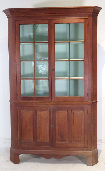 Walnut 16 pane corner cupboard with inlay