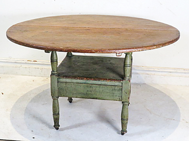 Early chair table in old apple green paint