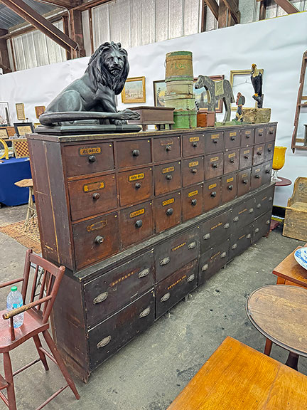 Not something to buy if you’re driving a Subaru. The 10ʹ long, 5ʹ tall one-piece apothecary was $15,500 from Ian McKelvey of Windham, Connecticut.