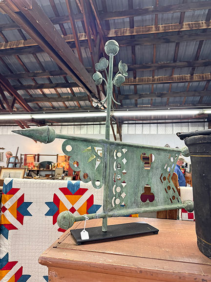 The banner weathervane was $625 from Suzanne Baker Antiques of Westville, Indiana.