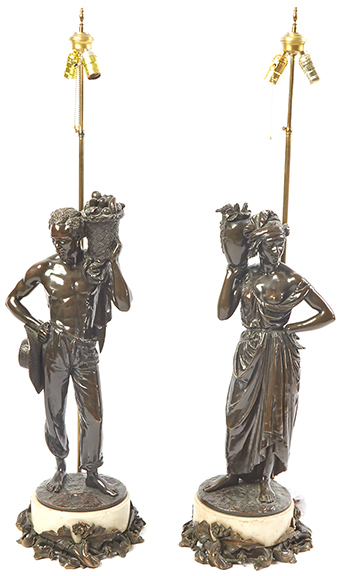From the collection of Alan W. and Suzanne C. Feld, the patinated bronze figures on marble and bronze stands, 45½