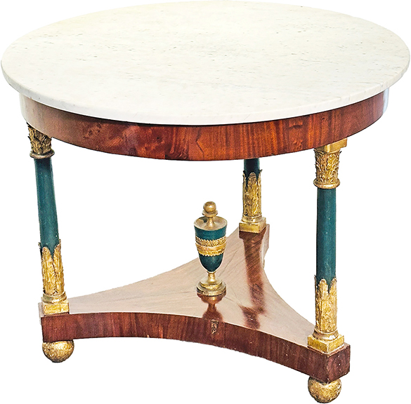 The Neoclassical mahogany center table, 30½