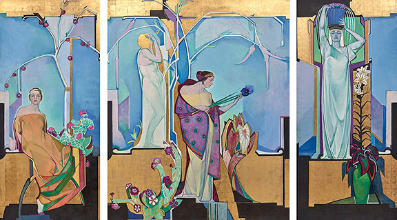 Edward J. Steichen (1879-1973), In Exaltation of Flowers: Rose, Geranium; Petunia, Caladium, Budleya; Golden-Banded Lily, Violets, circa 1910-13, tempera and gold leaf on canvas. Art Bridges. © 2023 The Estate of Edward Steichen/Artists Rights Society (ARS), New York.