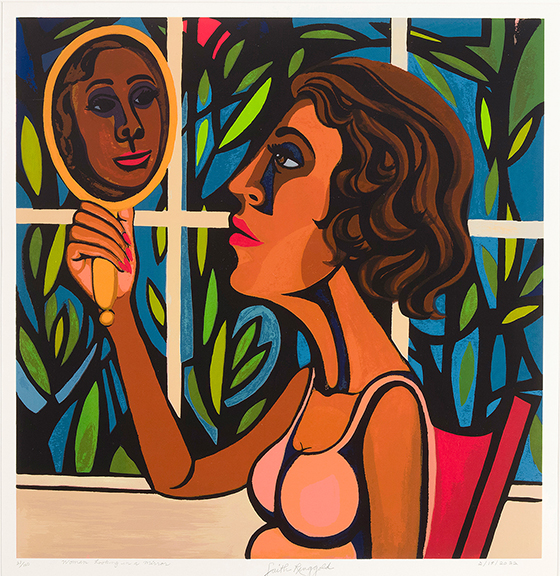 Faith Ringgold (b. 1930), Woman Looking in a Mirror, 2022, serigraph. © Faith Ringgold/Artists Rights Society (ARS), New York City. Courtesy ACA Galleries, New York City.
