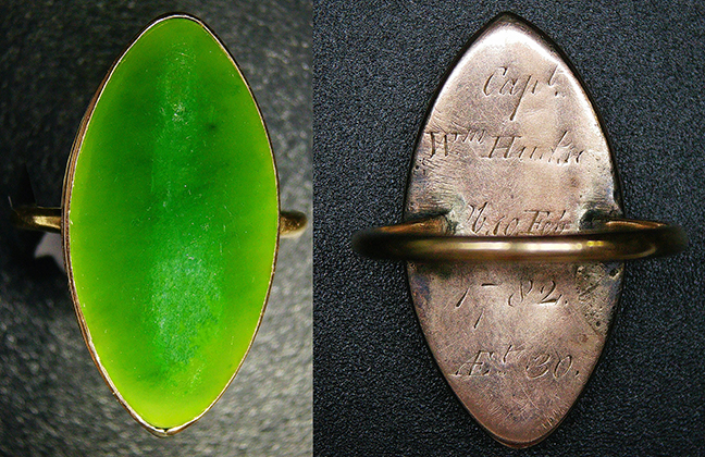 Important 18th Century Intense Green Jade Mourning Ring, Gold, Well Worn