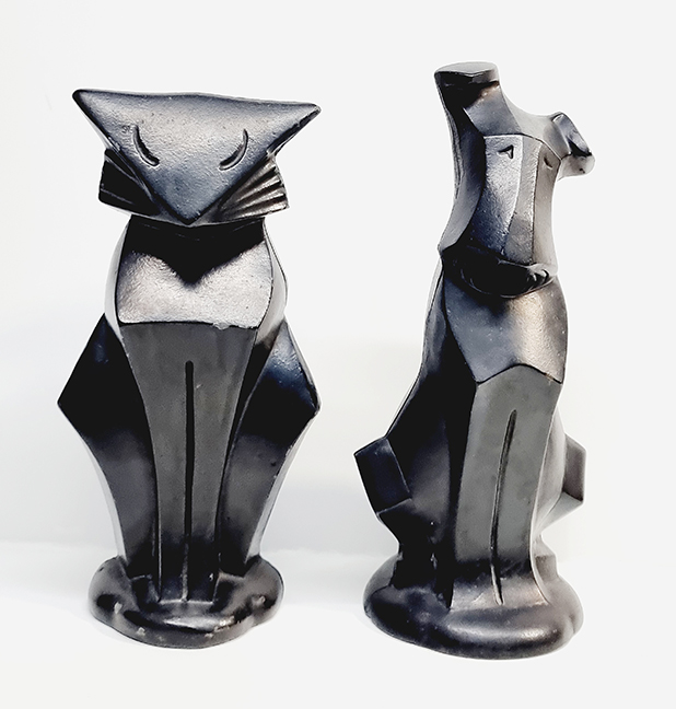 Hubley Art Deco Modernist Cast Iron Cat & Dog Doorstops