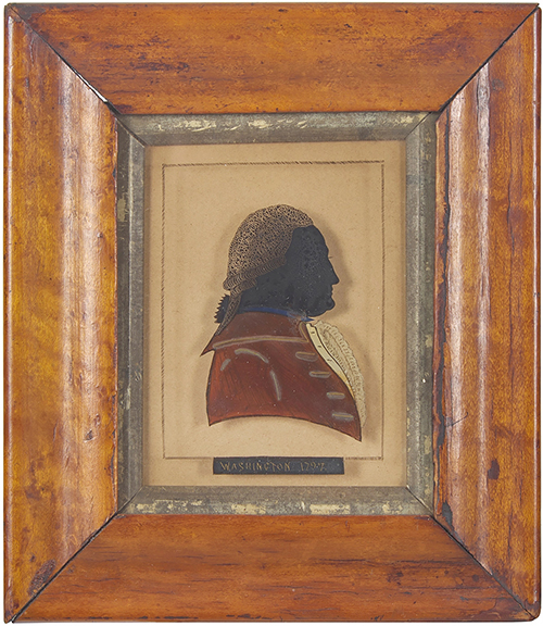 This reverse-painted glass silhouette profile portrait of George Washington, dated “1797,” 4½