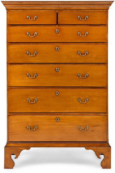 This Chippendale maple tall chest of drawers, New England, late 18th century, 59