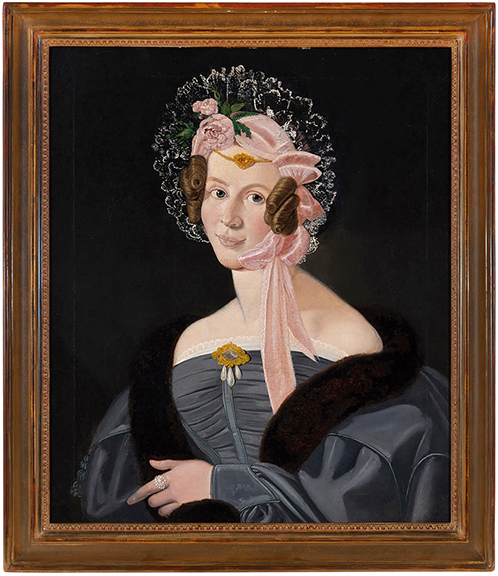 American school 19th-century portrait of a lady, circa 1830, oil on canvas, 26¼
