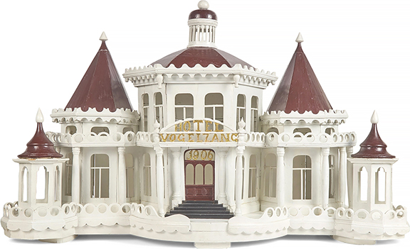This large painted wood purple martin house, “Hotel Vogelzang / 1906,” 33