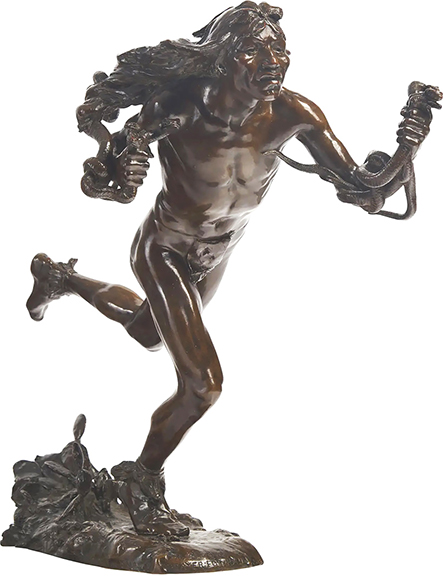 Hermon Atkins MacNeil (1866-1947), The Moqui Prayer for Rain (The Returning of the Snakes), modeled 1895-96; cast circa 1897, bronze with brown patina, inscribed on the base “H.A. MacNeil Sc,” “Fond. Nelli Roma,” “The Returning of the Snakes,” and “The Moqui / Prayer·For·Rain,” 22½