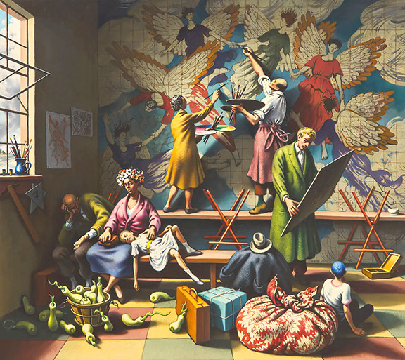 Peter Blume (1906-1992), Recollection of the Flood, 1967-69, oil on canvas, signed and dated, also signed, titled, dated, and inscribed on the reverse, 48