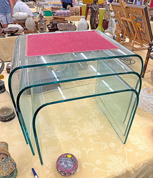 This Italia waterfall nest of tables by Angelo Cortesi for Fiam was tagged $475 from Stephen Cyr of North Andover, Massachusetts.