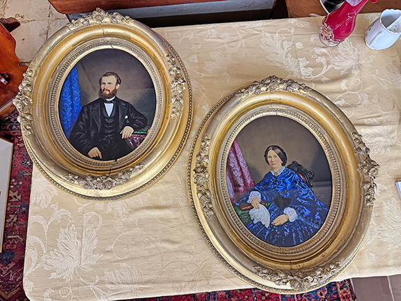 This pair of ivorytypes by B.F. Ferguson are dated 1862. The pair is priced at $2500 from Timothy Zalenski. According to the Historic New Orleans Collection, “American ivorytypes combine photography and painting to create a more affordable alternative to the ivory miniature. These unique, lifelike portraits were made in various sizes.” Ferguson’s studio was located in Philadelphia—“Over Parrish’s Drug Store”—where he offered “Ivorytypes, surpassing the finest painting on Ivory, executed in the best style, at prices to suit the times.”