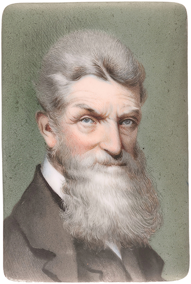Ceramic miniature portrait of John Brown, after an M. Lawrence daguerreotype, stamped “108” on the reverse, 4¾