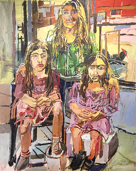 A closeup of the portrait of Vieira and her daughters by Clintel Steed.