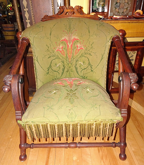 Bob has a particular interest in furniture by Merklen Brothers and George Hunzinger, both of New York City. Seen here is Hunzinger’s Universal Folding Chair, with original upholstery. It is signed.
