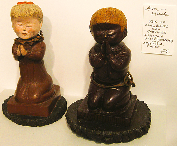 Scott Filar of American Huckleberry, Knoxville, Tennessee, described these as a “pair of civil rights era carvings displaying great tenderness and optimism.” They are signed and were priced at $675.