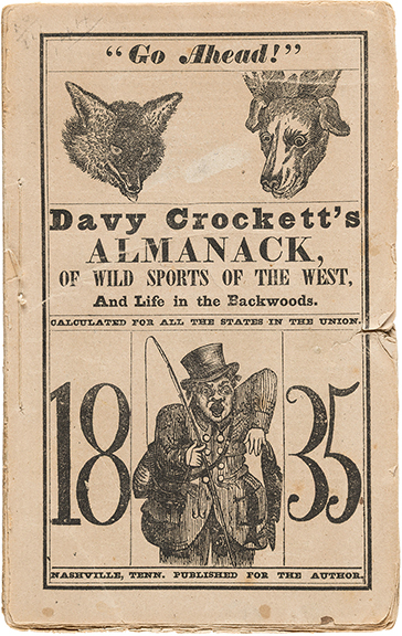 The original Davy Crockett Almanacs, a collection of early American humor, sold for $50,000 (starting bid: $40,000). The collection of Davy Crockett’s Almanack of Wild Sports in the West, and Life in the Backwoods includes original volumes, beginning in 1835, and a complete run through 1856. The collection includes 29 volumes, containing 28 almanacs and one “Dime” bibliography. Wood-engraved text illustrations are displayed throughout. The provenance cites Edward Sands Litchfield, Sotheby’s New York City, November 29, 2001, lot 35, for 22 of the present 29 items; Christie’s New York City, April 25, 2022, lot 152; and the Steven Lomazow, M.D., collection of American periodicals. The almanac sold in the Liberty & Legacy auction on June 23.