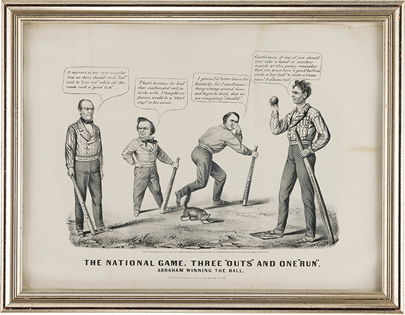 A Currier & Ives baseball-theme political cartoon, 13½