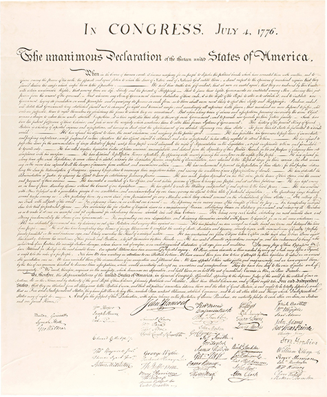 A broadside of the Peter Force’s 1833 printing of the Declaration of Independence sold for $100,000 (starting bid: $10,000). This printing of the Declaration appeared as an insert in American Archives: A Documentary History of the United States of America, Series V, Volume 1, compiled by Peter Force. Crafted by printer William J. Stone in 1823, the copperplate used to produce this copy was originally commissioned by Secretary of State John Quincy Adams in 1820. This version is 30¼