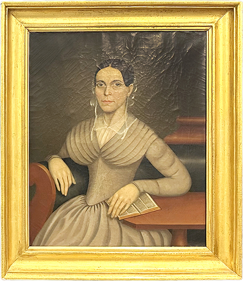These unsigned folk paintings are said to bear “the unmistakable characteristics of a significant itinerant portrait painter.” Never restored and in their original gilt frames, they were priced at $14,500 the pair from James and Joanne Lowery of James Wm. Lowery Fine Antiques & Arts, Baldwinsville, New York.