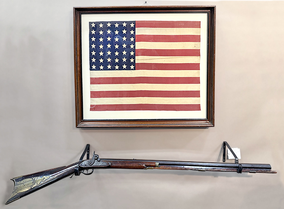 In November 1889 the United States admitted North and South Dakota, Washington, and Montana into the Union, bringing the total number of states to 42. To celebrate, manufacturers began producing 42-star flags, even though the new star count wasn’t due to go into effect until July 4, 1890, when the federal government would formally recognize the change to the flag. When Idaho sneaked in as the 43rd state on July 3, 1890, it rendered the 42-star flag obsolete before it had even reached “official” status. This framed 42-star flag, measuring 18½