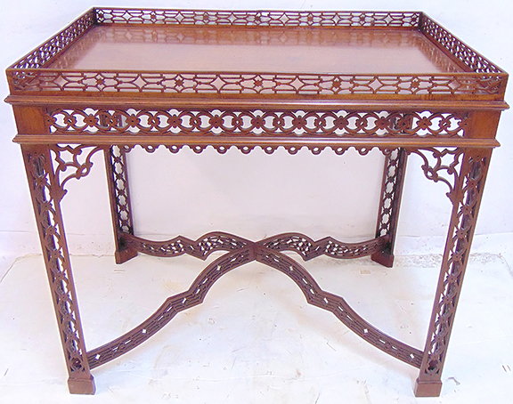 Chippendale mahogany silver table with open fretwork