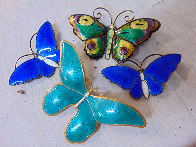 Sample Danish guilloche enameled silver jewelry